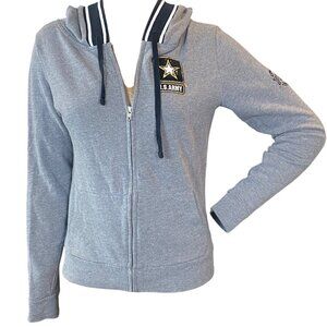 PINK Victoria's Secret/5th & Ocean Zip Hoodie US Army Sequins Sz S Gray #247i
